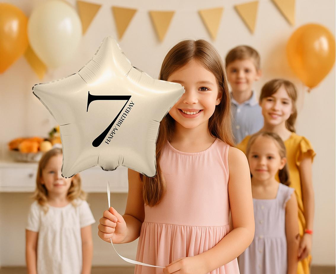 Foil Balloon 18" - Star with Number "7" (creamy)